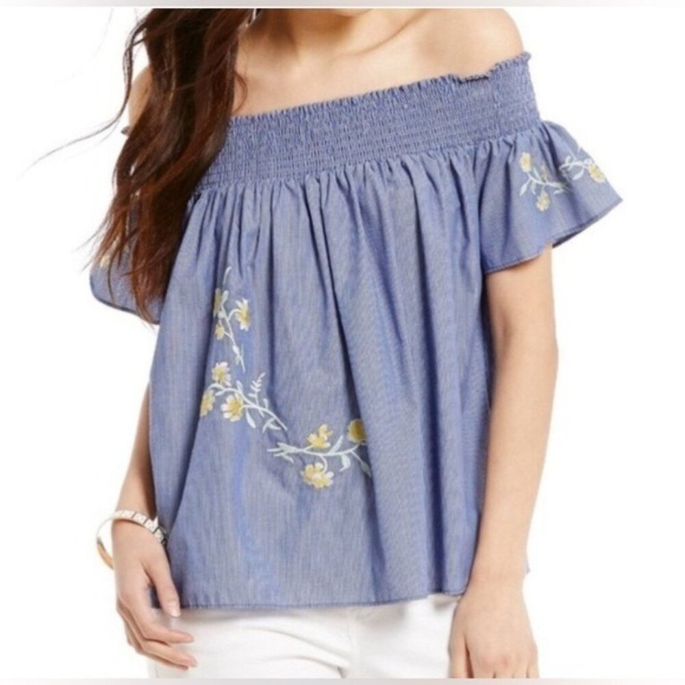Daniel Cremieux Women's Off Shoulder Embroidered Smock Swing Blouse Women's L